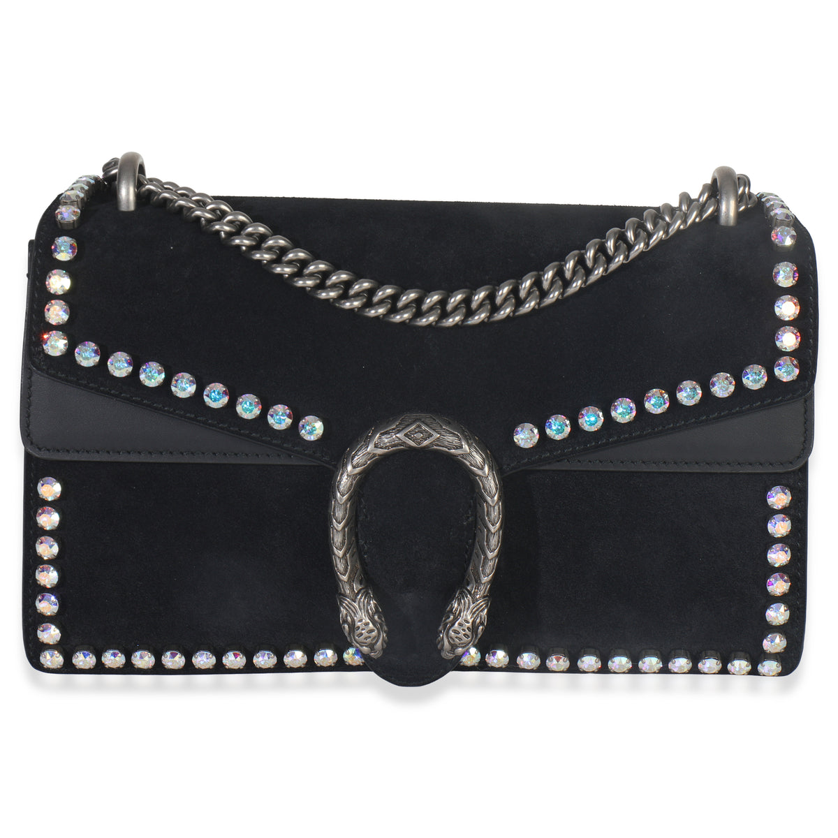 Gucci Black Suede Crystal Small Dionysus Shoulder Bag Handbag fv