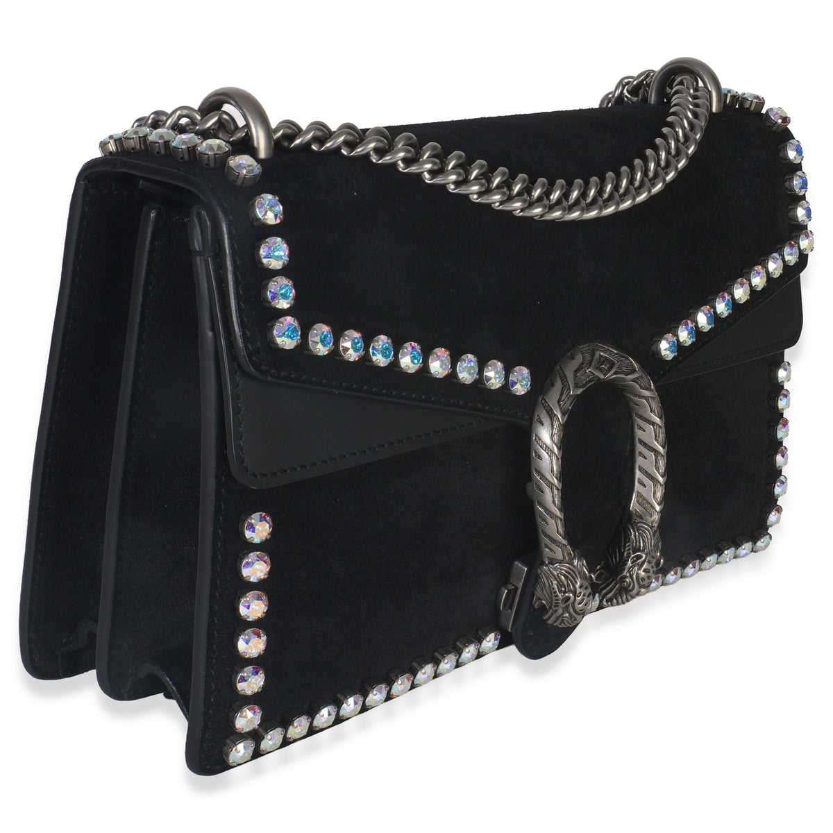 Gucci Black Suede Crystal Small Dionysus Shoulder Bag Handbag pv