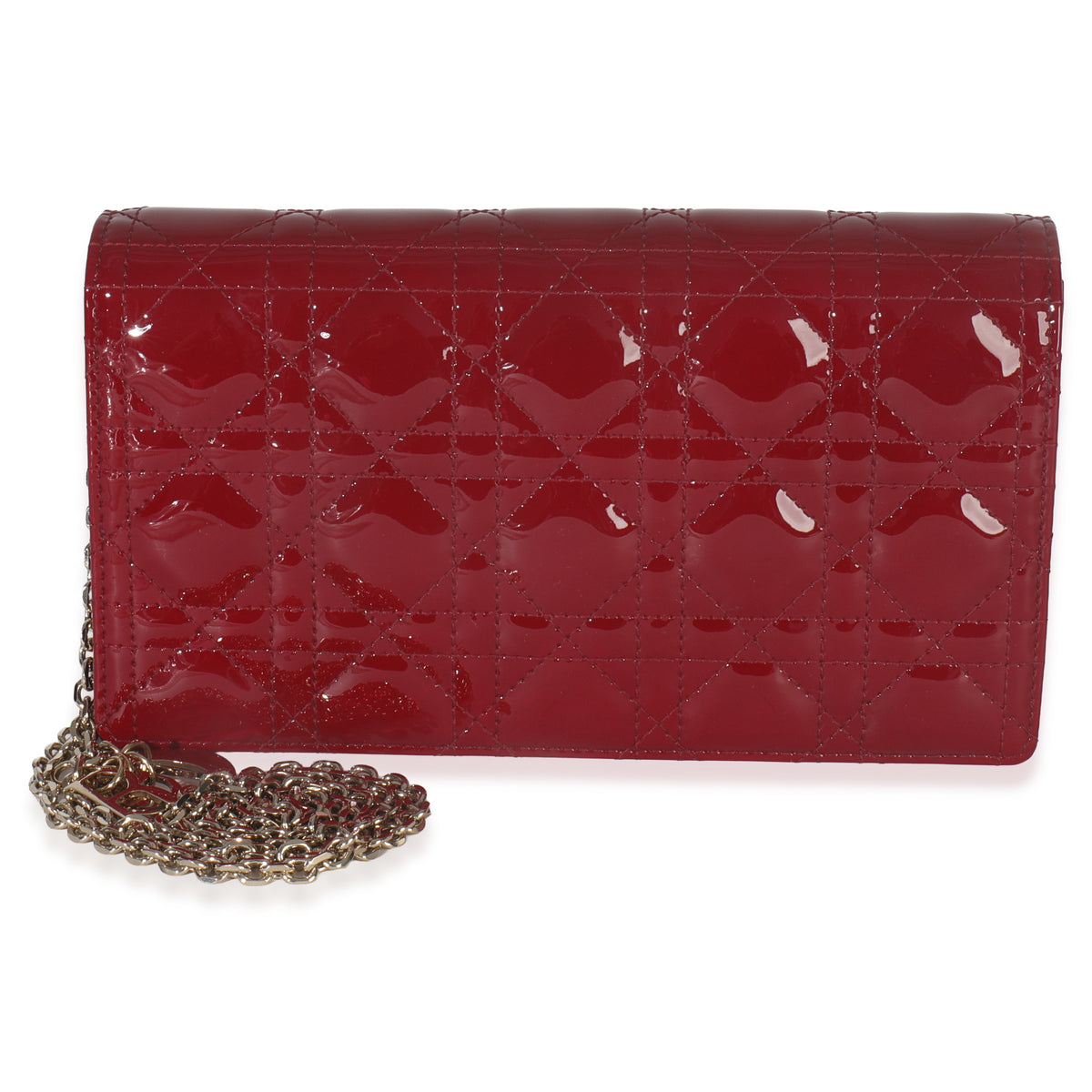 Red Patent Cannage Lady Dior Chain Pouch