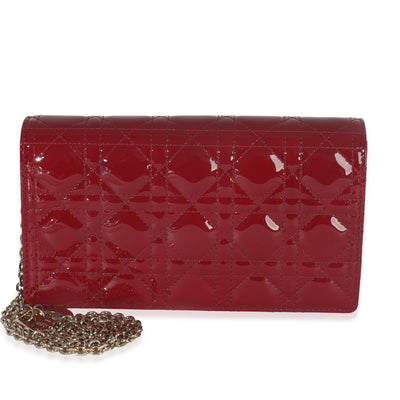 Red Patent Cannage Lady Dior Chain Pouch