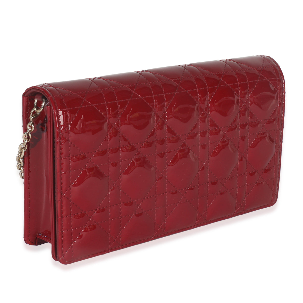 Red Patent Cannage Lady Dior Chain Pouch