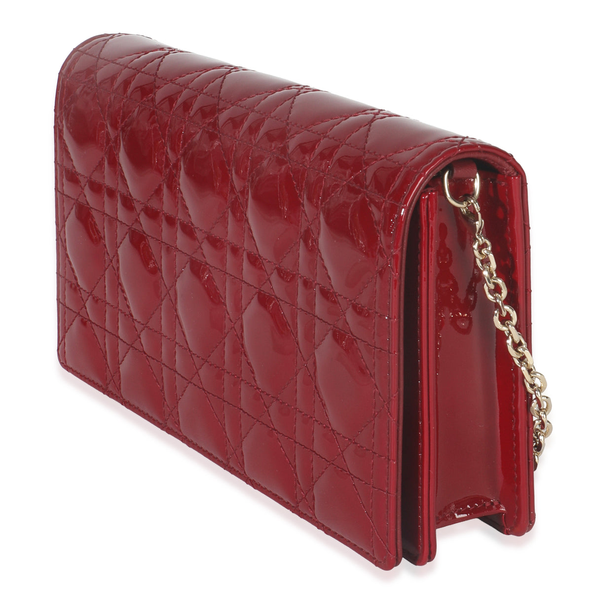Red Patent Cannage Lady Dior Chain Pouch