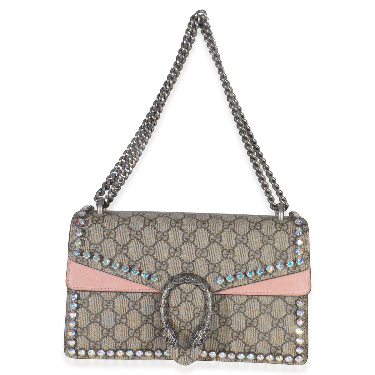 Gucci Pink Beige GG Supreme Canvas Crystal Small Dionysus Shoulder Bag Handbag av