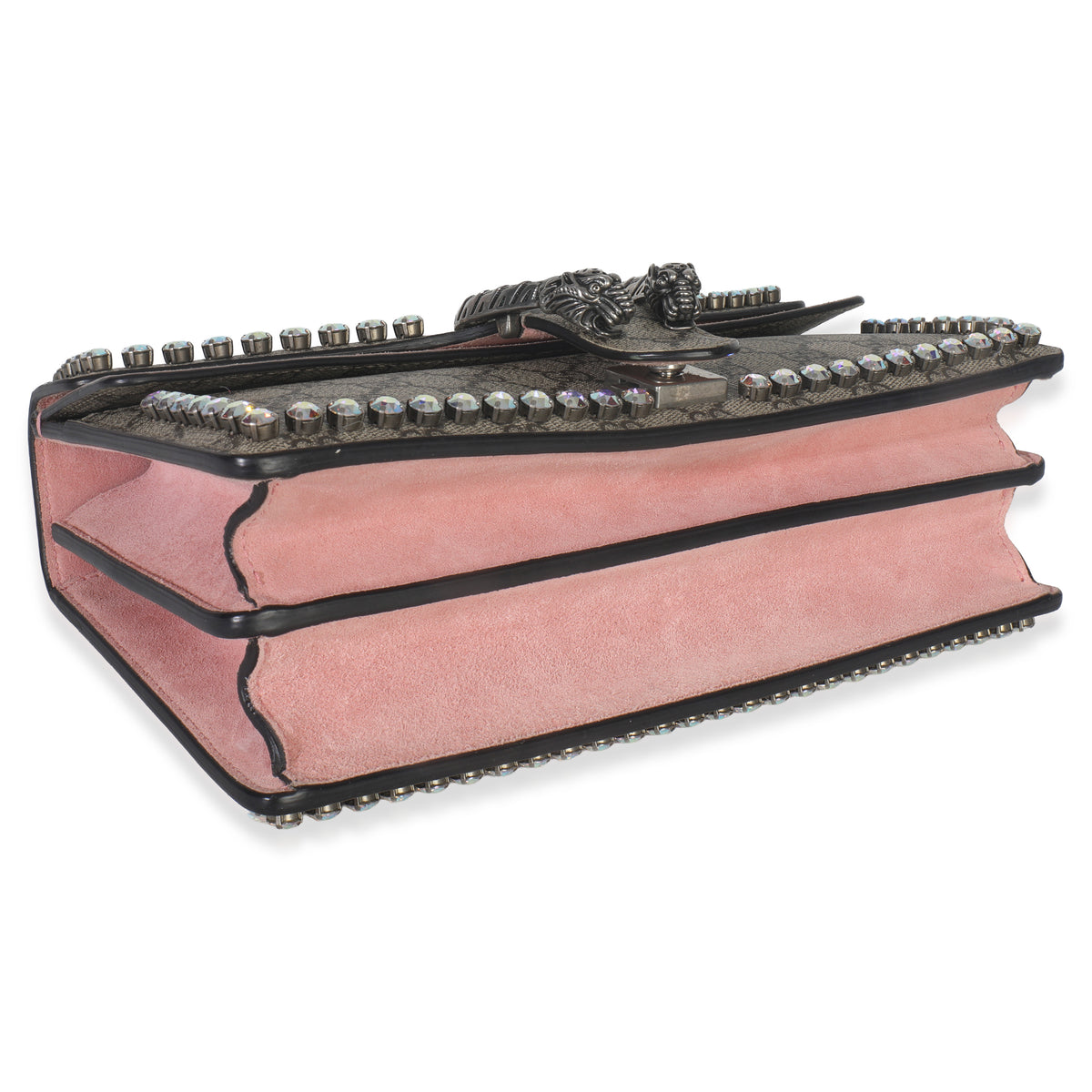 Gucci Pink Beige GG Supreme Canvas Crystal Small Dionysus Shoulder Bag Handbag box