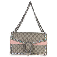 Pink Beige GG Supreme Canvas Crystal Small Dionysus Shoulder Bag