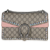 Pink Beige GG Supreme Canvas Crystal Small Dionysus Shoulder Bag