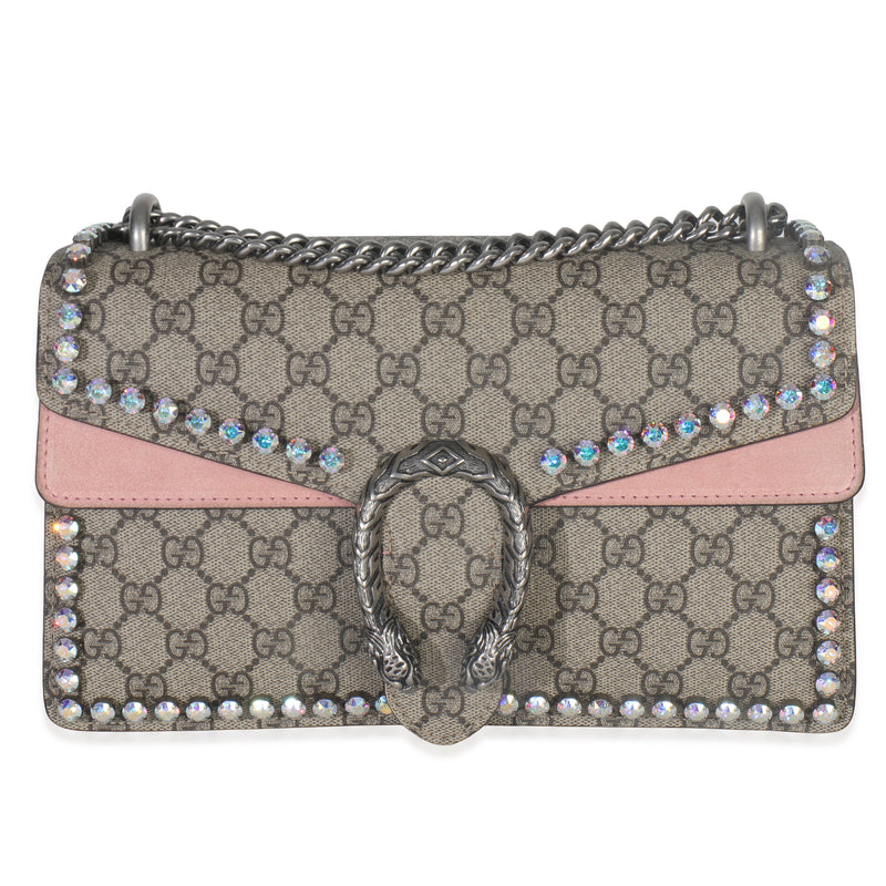 Pink Beige GG Supreme Canvas Crystal Small Dionysus Shoulder Bag