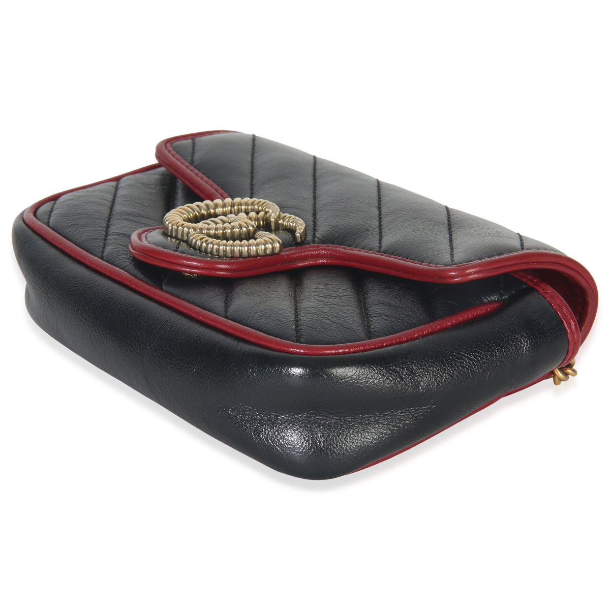 Gucci Black Matelasse Calfskin Torchon Super Mini Marmont Bag Handbag box