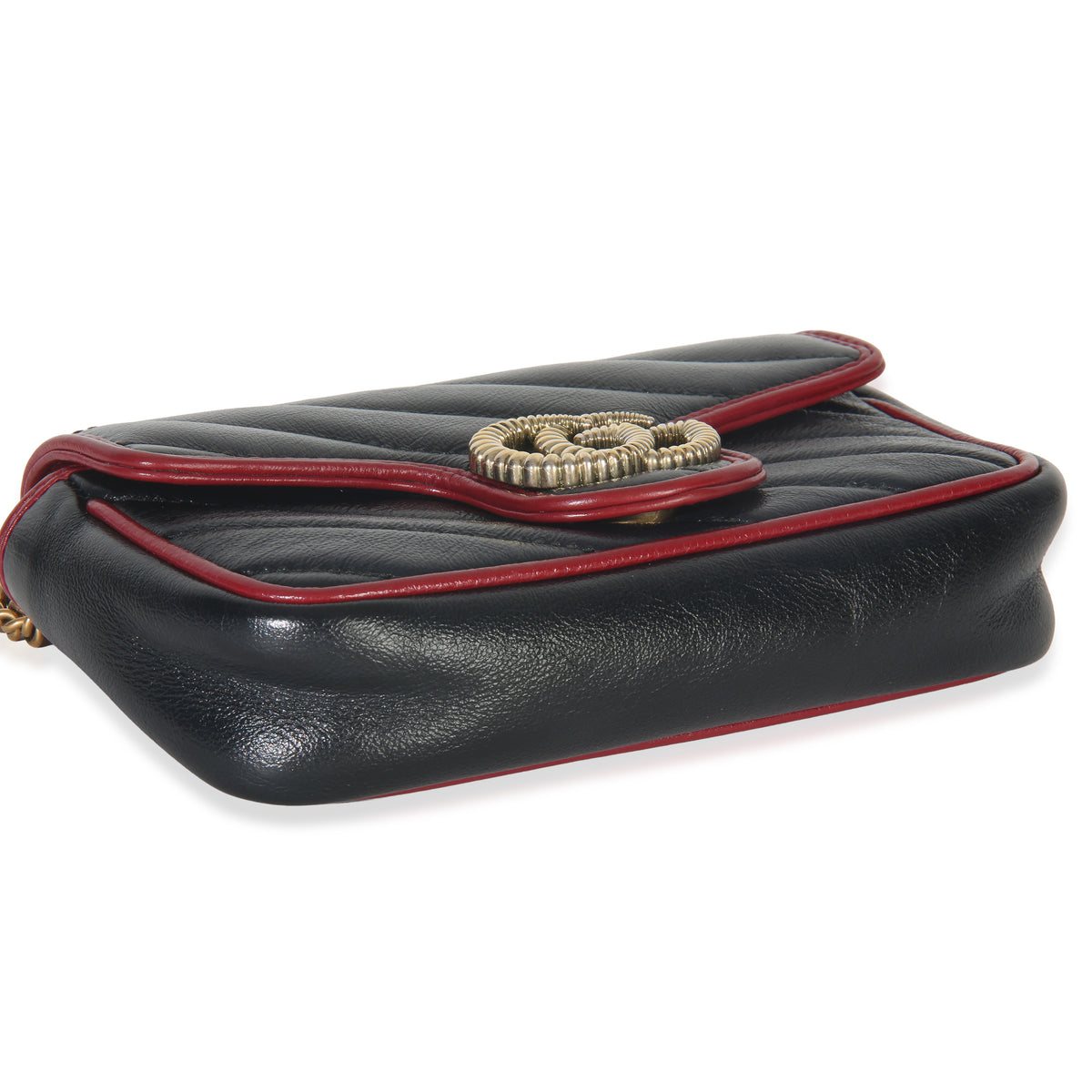 Gucci Black Matelasse Calfskin Torchon Super Mini Marmont Bag Handbag clasp