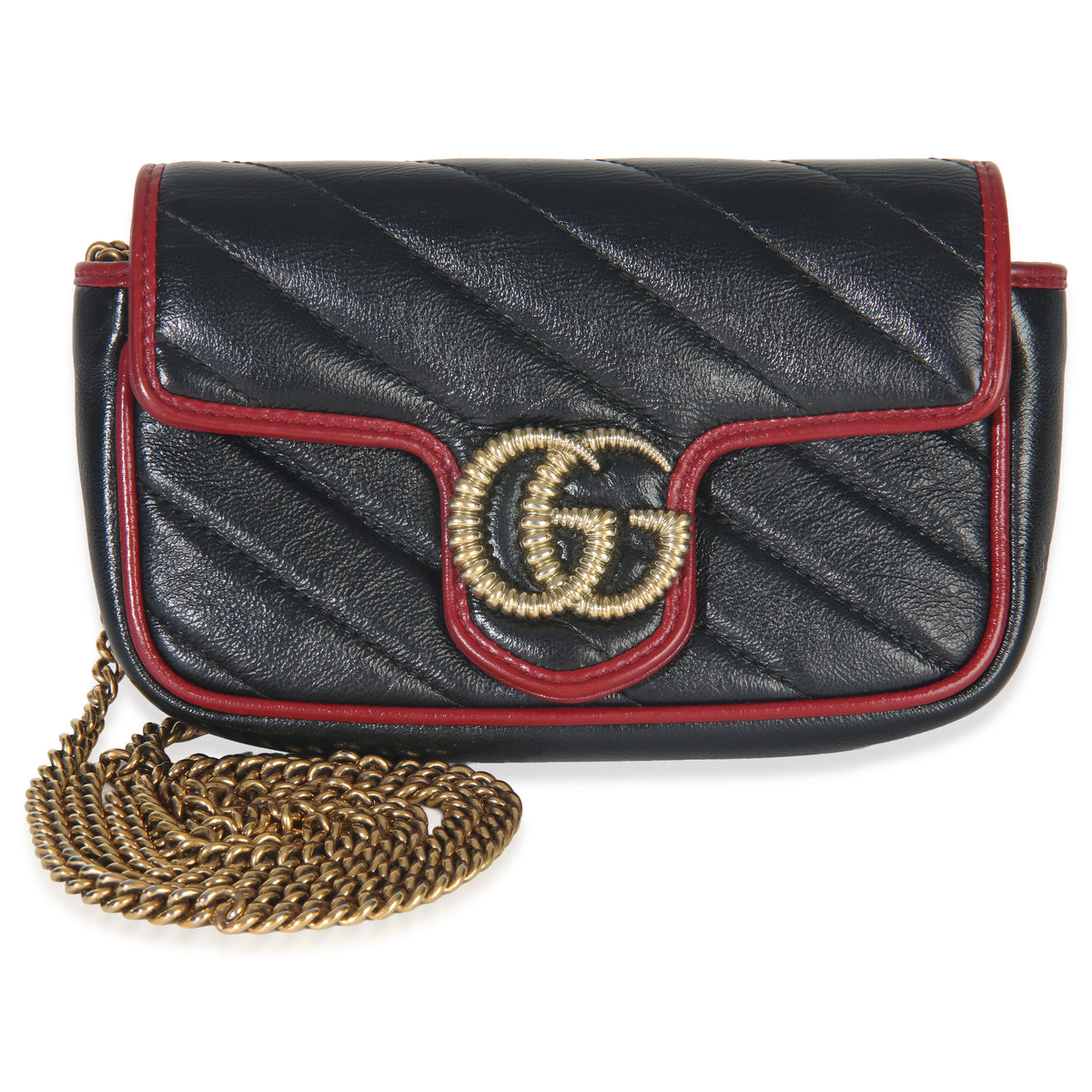 Gucci Black Matelasse Calfskin Torchon Super Mini Marmont Bag Handbag fv