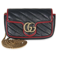 Gucci Black Matelasse Calfskin Torchon Super Mini Marmont Bag Handbag fv