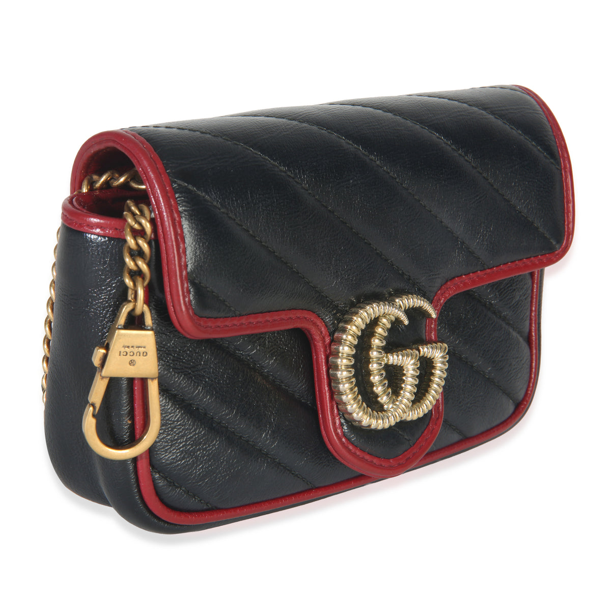 Gucci Black Matelasse Calfskin Torchon Super Mini Marmont Bag Handbag pv