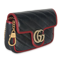 Gucci Black Matelasse Calfskin Torchon Super Mini Marmont Bag Handbag pv