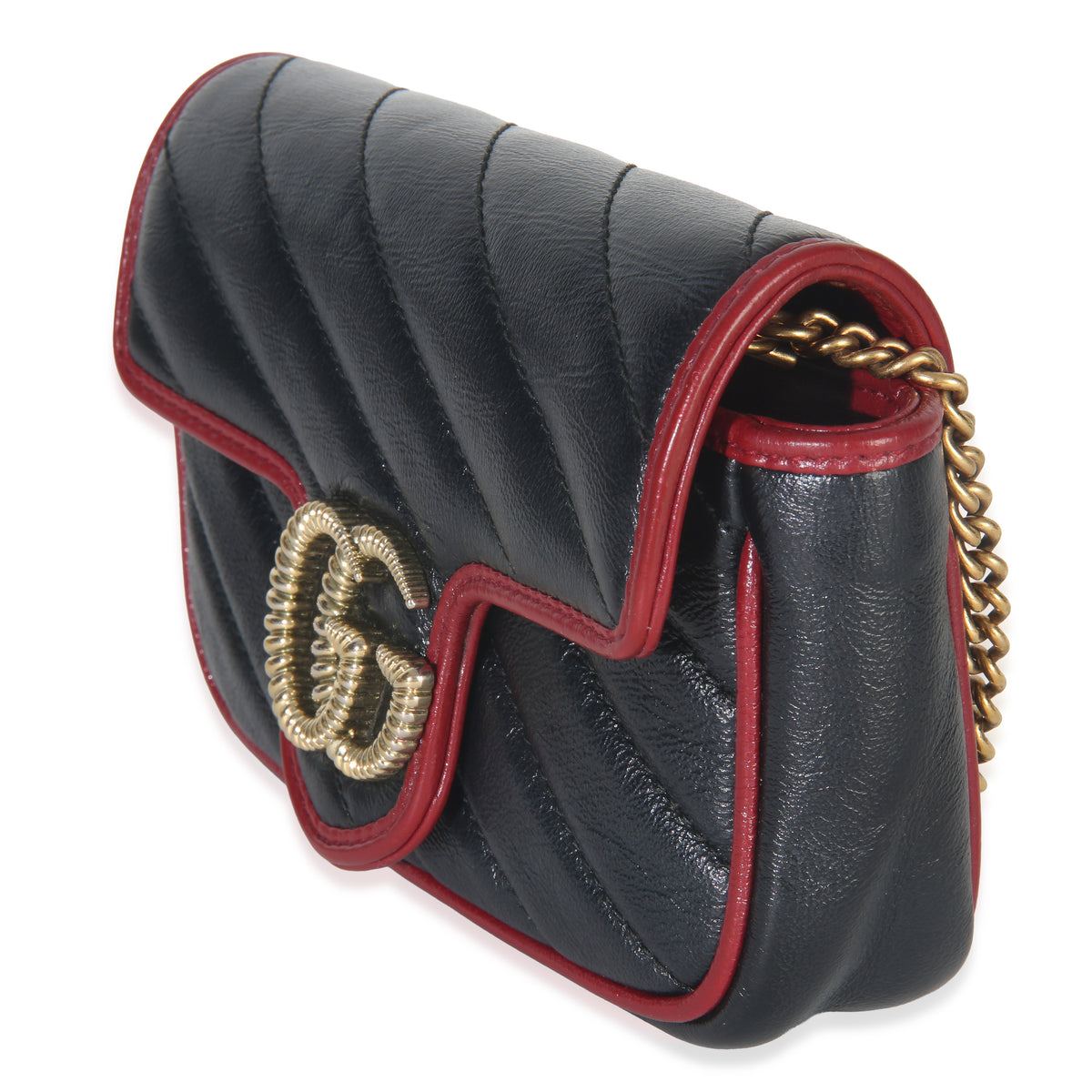 Gucci Black Matelasse Calfskin Torchon Super Mini Marmont Bag Handbag sv