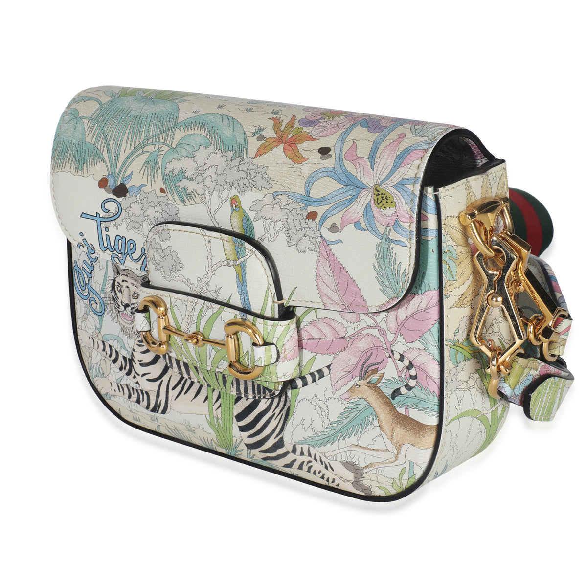 Gucci Multicolor New Shanghai Tiger Savanah Web Mini Horsebit 1955 Shoulder Bag Handbag sv