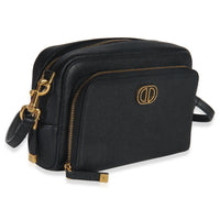 Christian Dior Black Grained Calfskin Caro Double Pouch Handbag pv