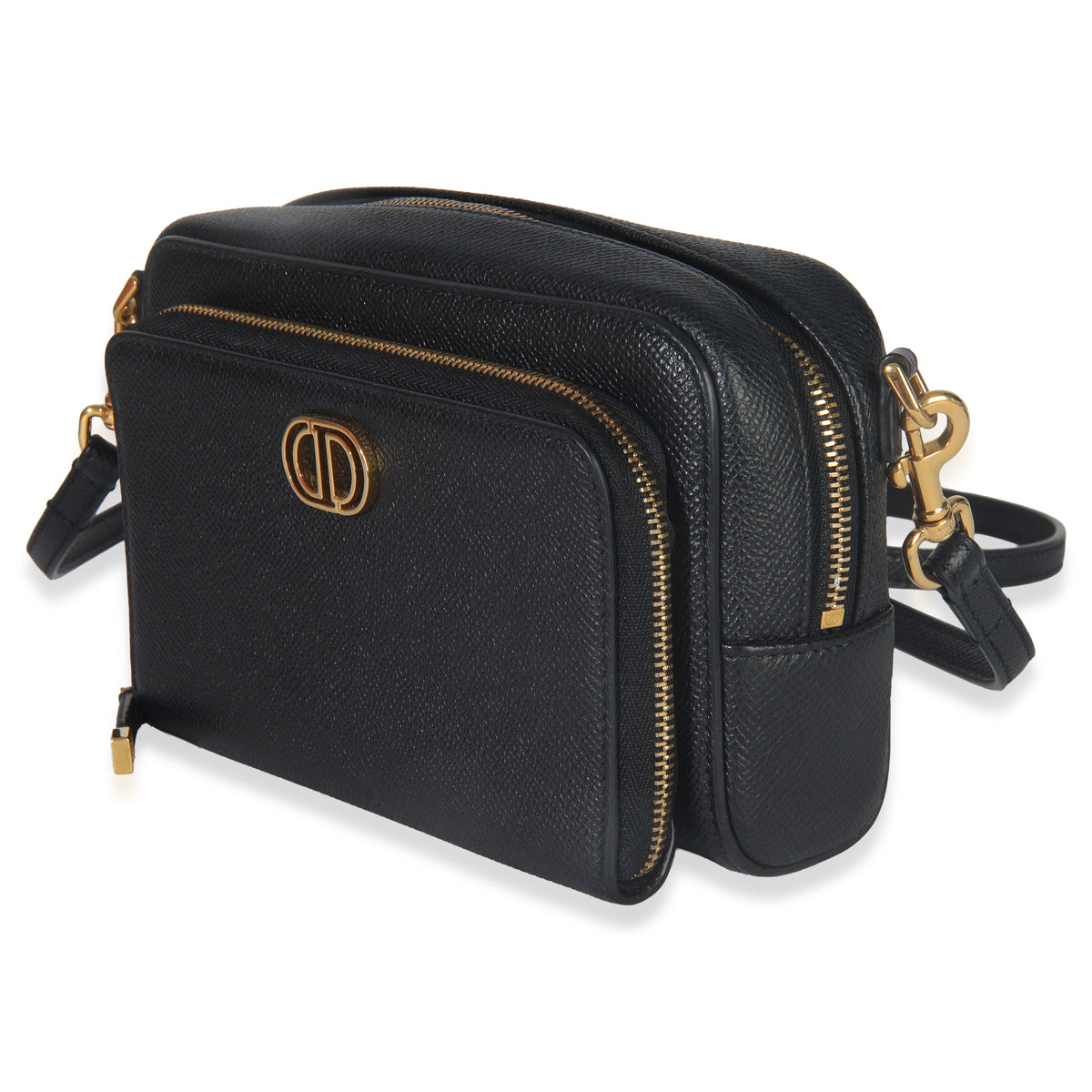 Christian Dior Black Grained Calfskin Caro Double Pouch Handbag sv