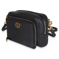 Christian Dior Black Grained Calfskin Caro Double Pouch Handbag sv