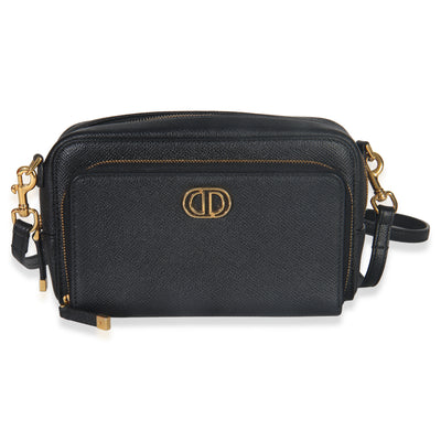 Christian Dior Black Grained Calfskin Caro Double Pouch Handbag fv