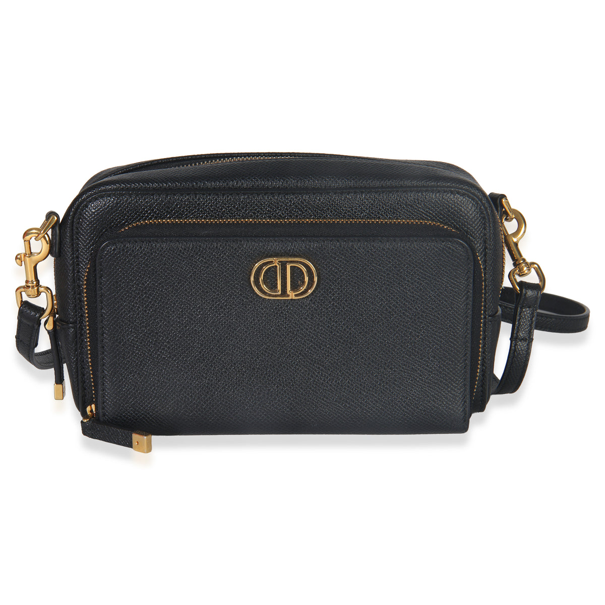 Christian Dior Black Grained Calfskin Caro Double Pouch Handbag fv