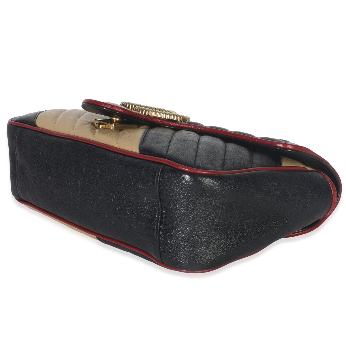 Gucci Black Beige Matelasse Calfskin Torchon Small Marmont Shoulder Bag Handbag box