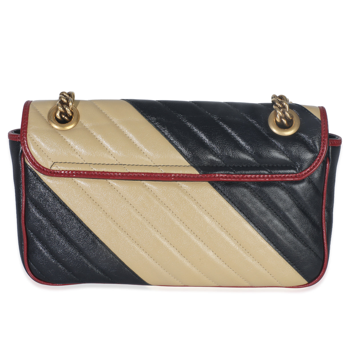Gucci Black Beige Matelasse Calfskin Torchon Small Marmont Shoulder Bag Handbag bv