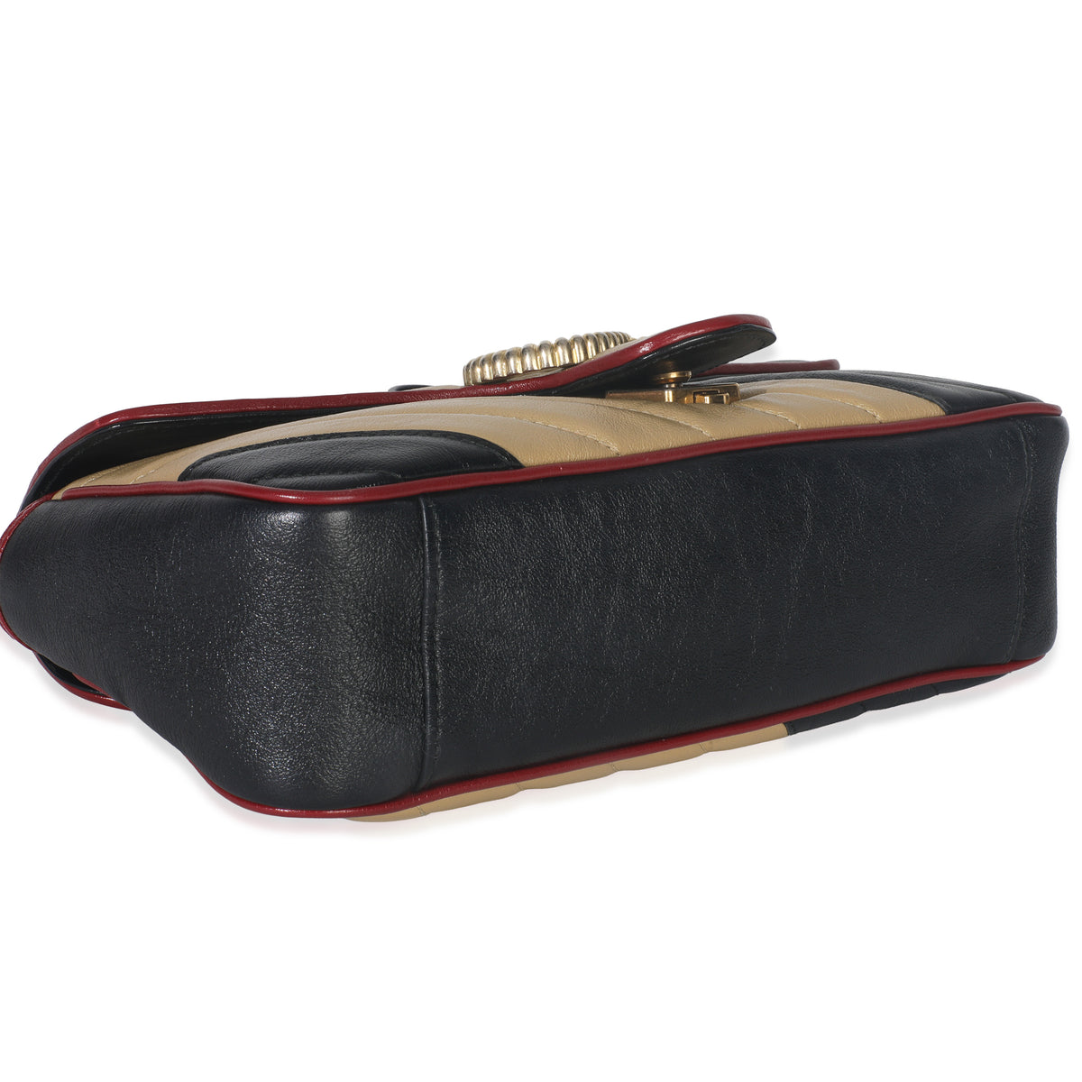 Gucci Black Beige Matelasse Calfskin Torchon Small Marmont Shoulder Bag Handbag clasp