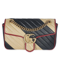 Gucci Black Beige Matelasse Calfskin Torchon Small Marmont Shoulder Bag Handbag fv