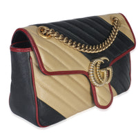 Gucci Black Beige Matelasse Calfskin Torchon Small Marmont Shoulder Bag Handbag pv
