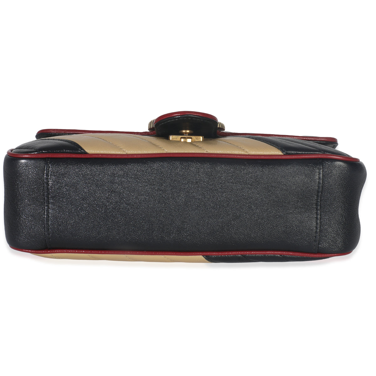 Gucci Black Beige Matelasse Calfskin Torchon Small Marmont Shoulder Bag Handbag stamp