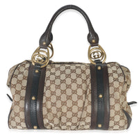 Beige Ebony GG Canvas Interlocking Medium Boston Bag