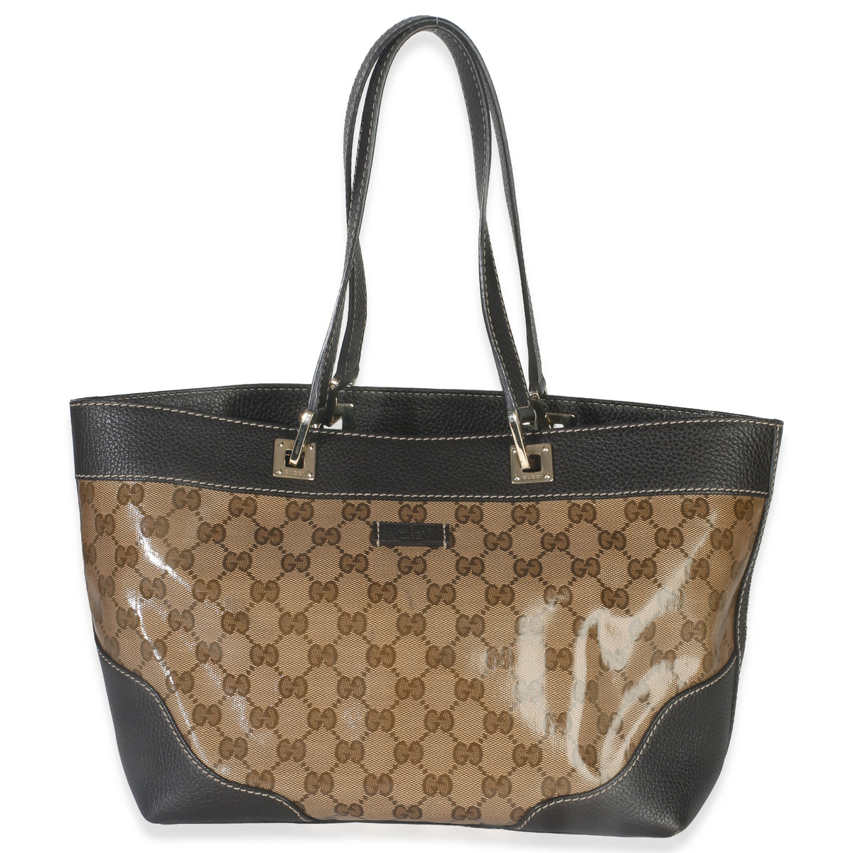 Gucci Brown Leather GG Crystal Web Tote Handbag bv