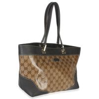 Gucci Brown Leather GG Crystal Web Tote Handbag pv