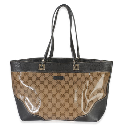 Brown Leather GG Crystal Web Tote