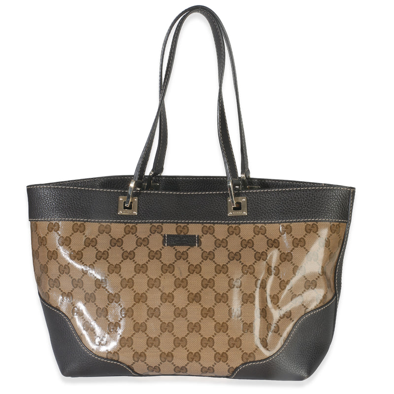 Brown Leather GG Crystal Web Tote