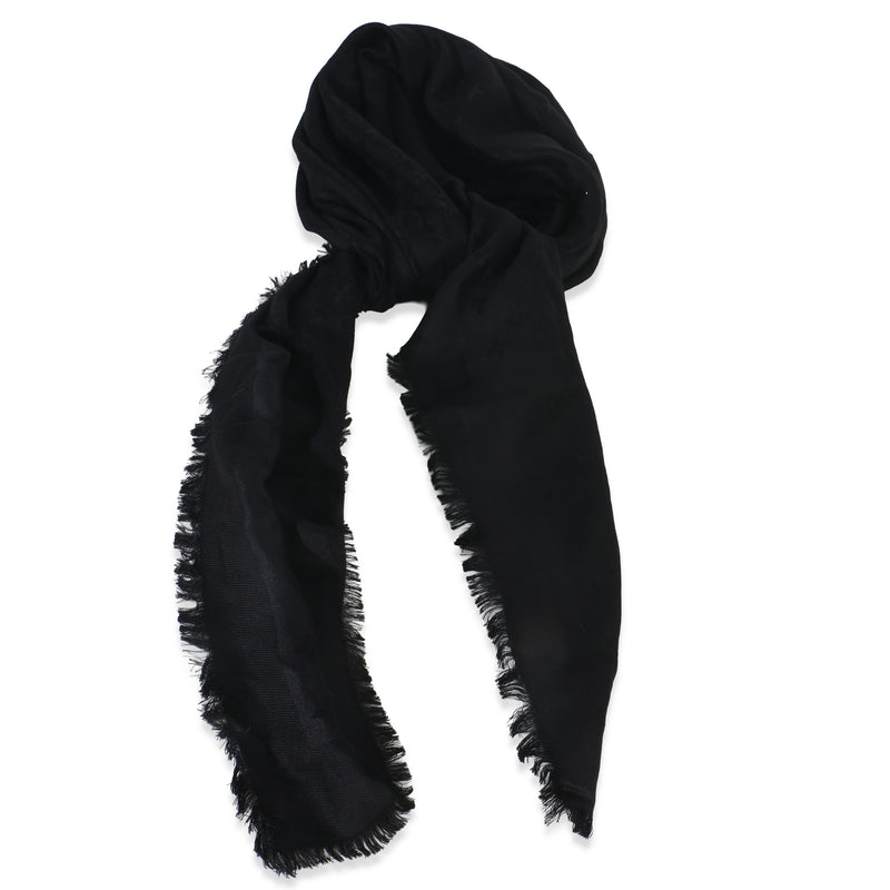 Louis Vuitton Black Silk Wool Monogram Shine Shawl fv