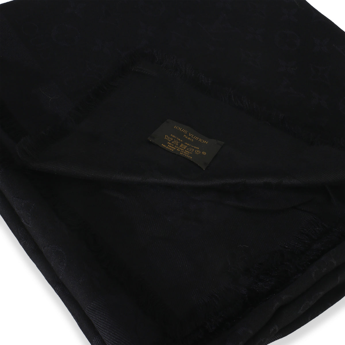 Louis Vuitton Black Silk Wool Monogram Shine Shawl pv