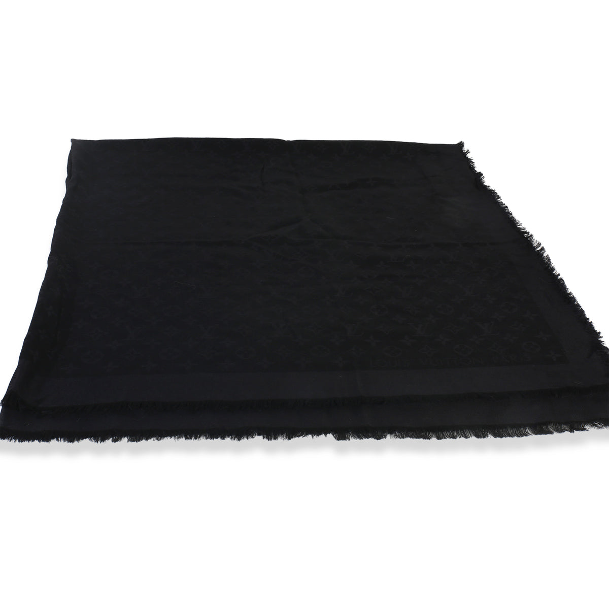 Louis Vuitton Black Silk Wool Monogram Shine Shawl sv