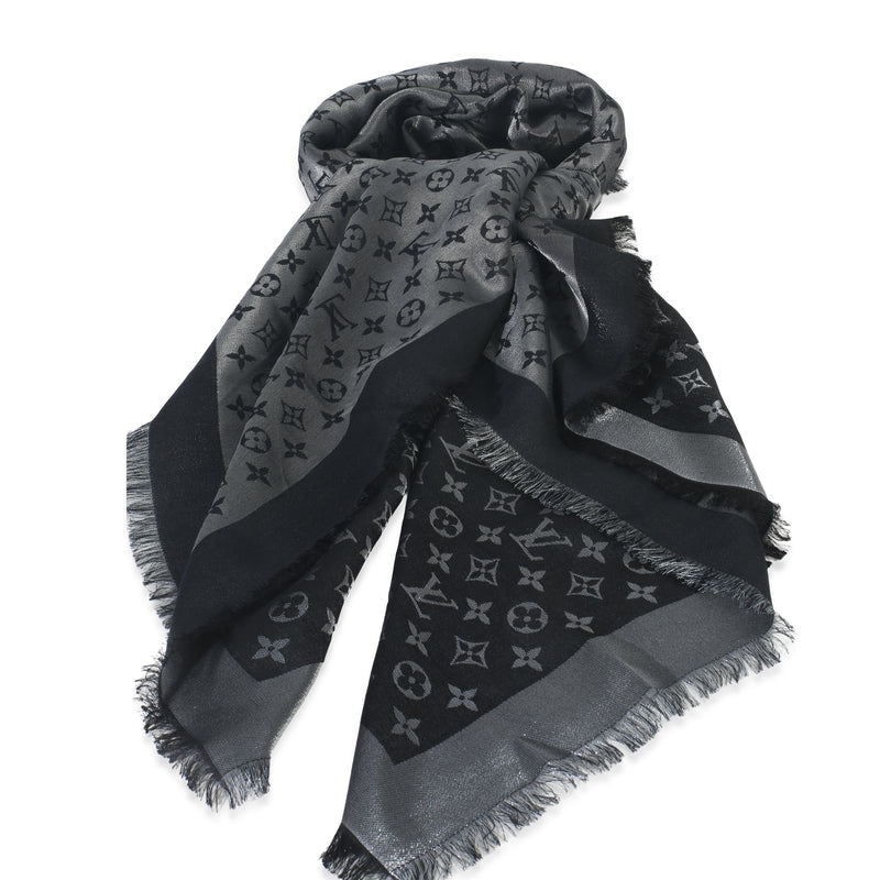 Silver Silk Wool Monogram Shine Shawl