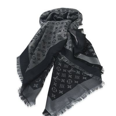 Silver Silk Wool Monogram Shine Shawl
