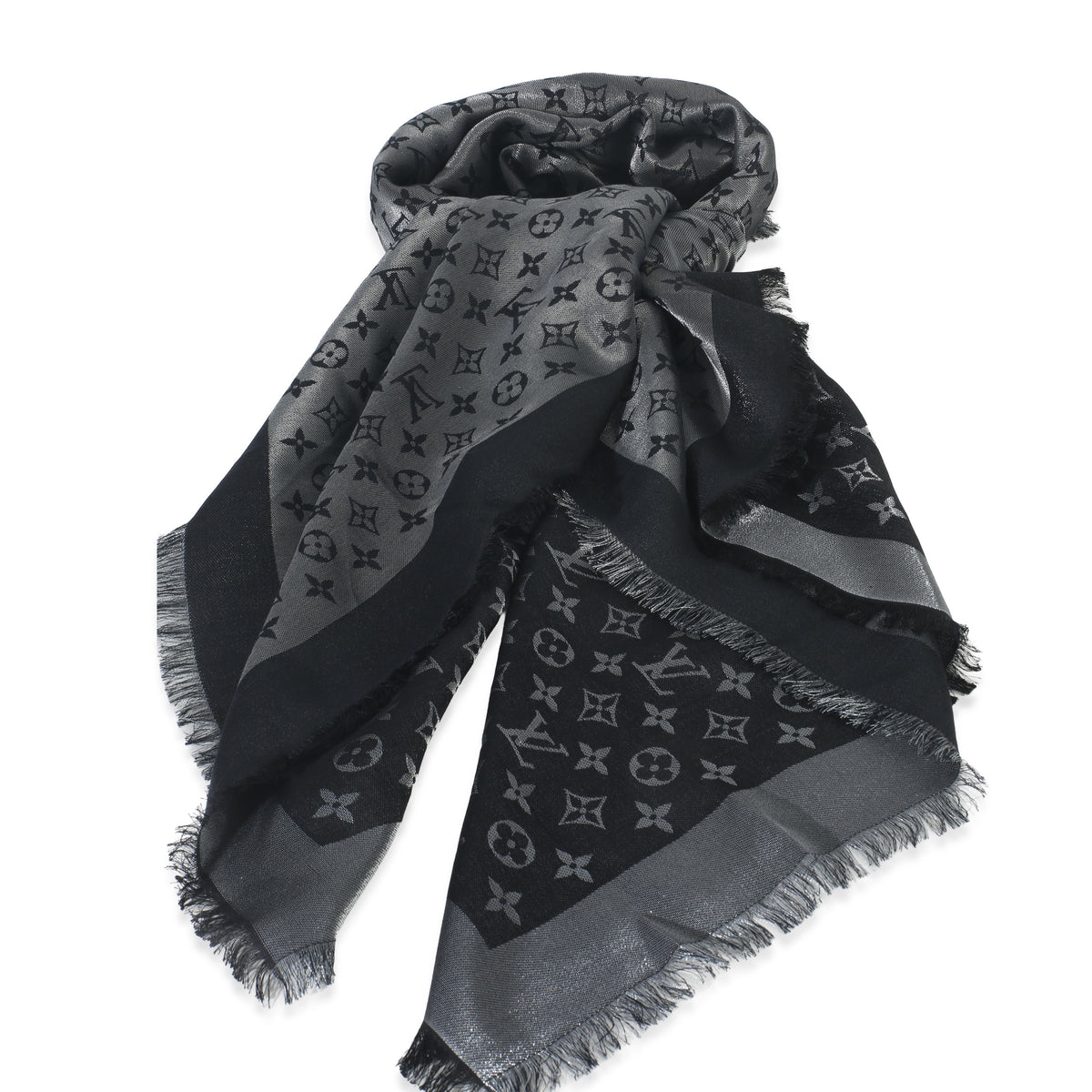 Silver Silk Wool Monogram Shine Shawl