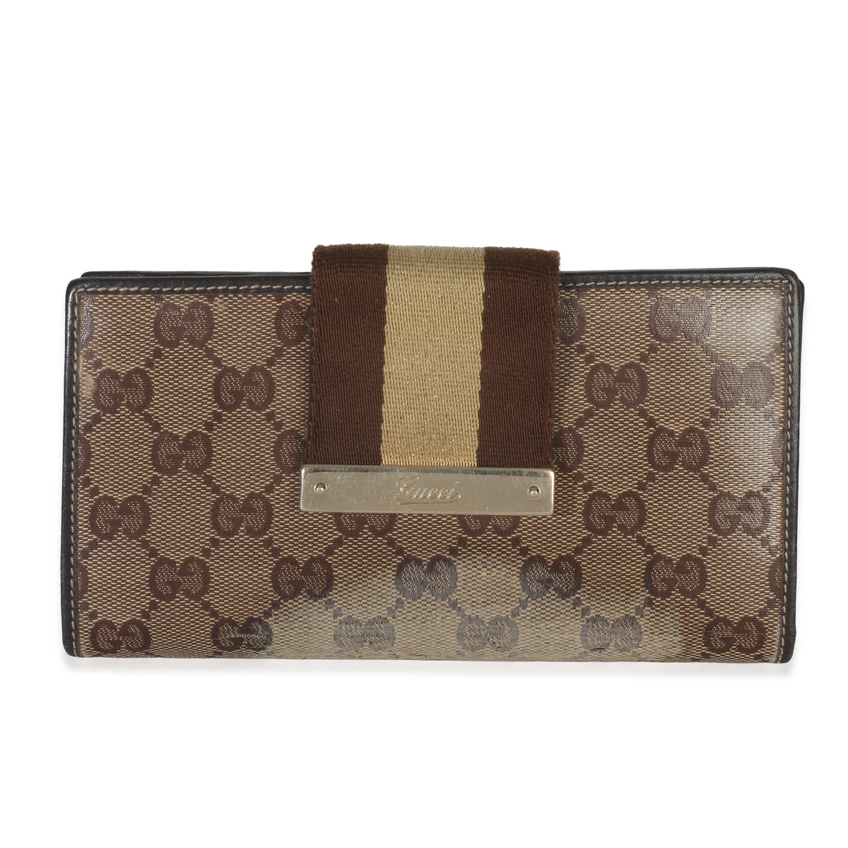 Gucci Beige Ebony GG Crystal Web Continental Long Wallet Wallet fv