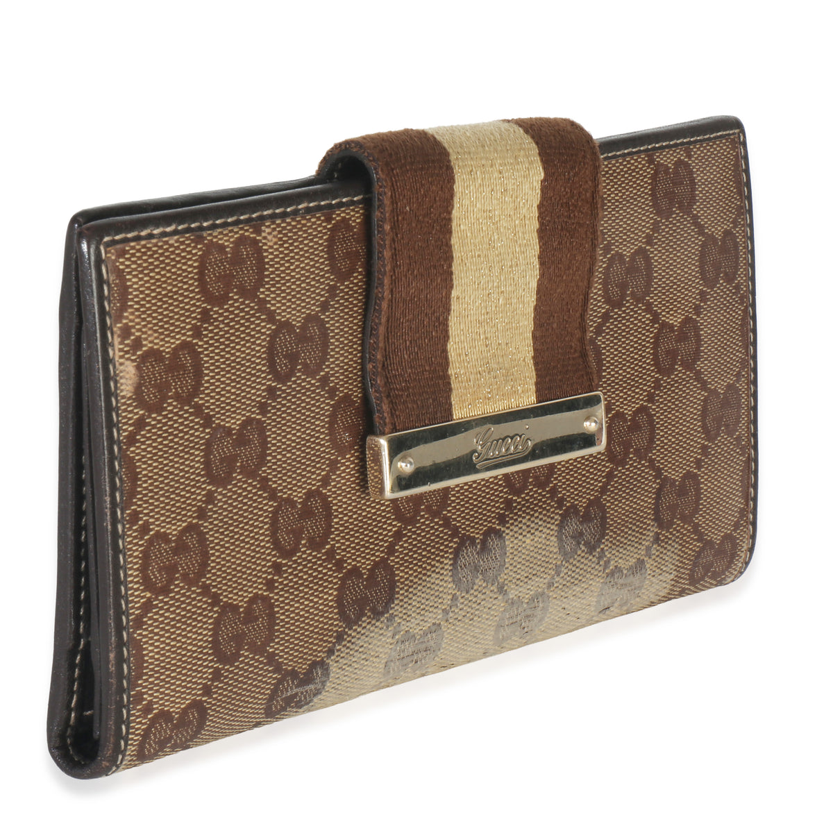 Gucci Beige Ebony GG Crystal Web Continental Long Wallet Wallet pv
