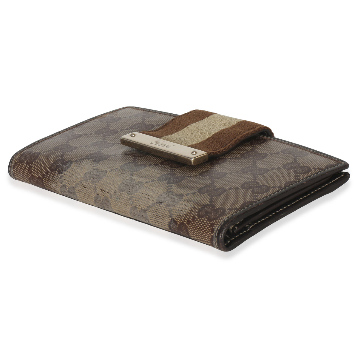 Gucci Beige Ebony GG Crystal Web Continental Long Wallet Wallet stamp