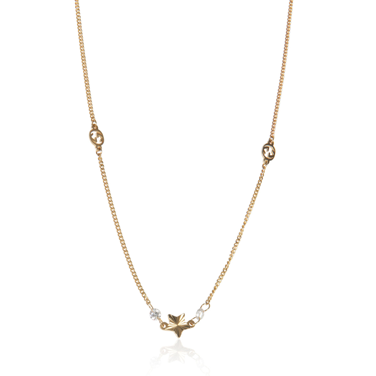 Yellow Gold Diamond Interlocking GG Star Necklace