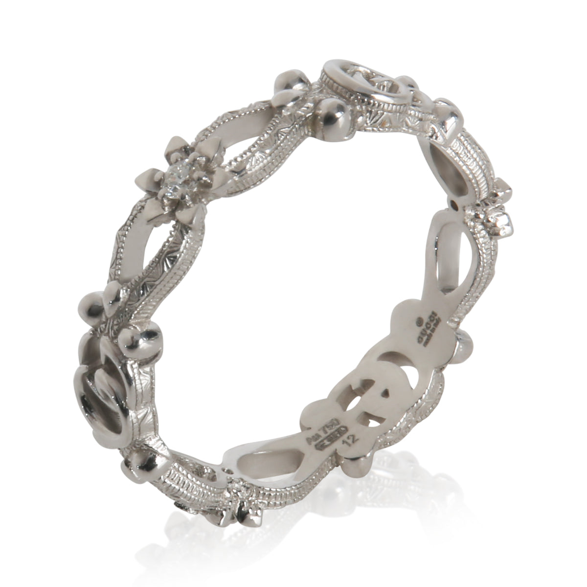 Gucci White Gold Diamond Flora Double G & Flower Ring pv