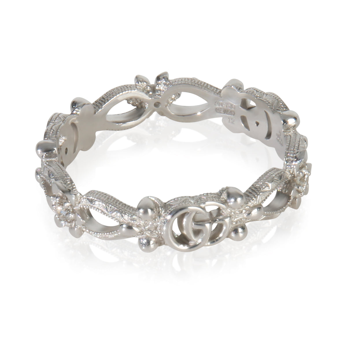 Gucci White Gold Diamond Flora Double G & Flower Ring sv