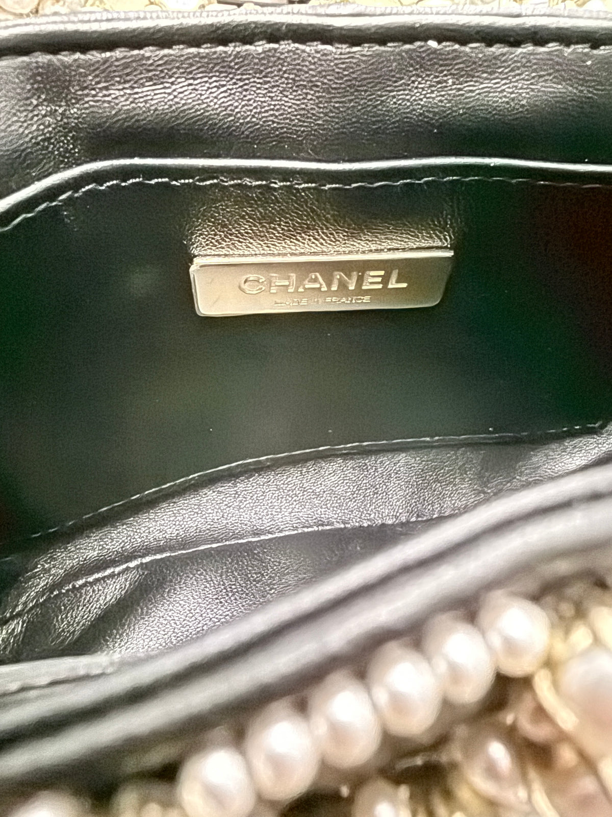Chanel Black Gold Metal Pearl Embellished Mini Flap Bag Handbag ad3