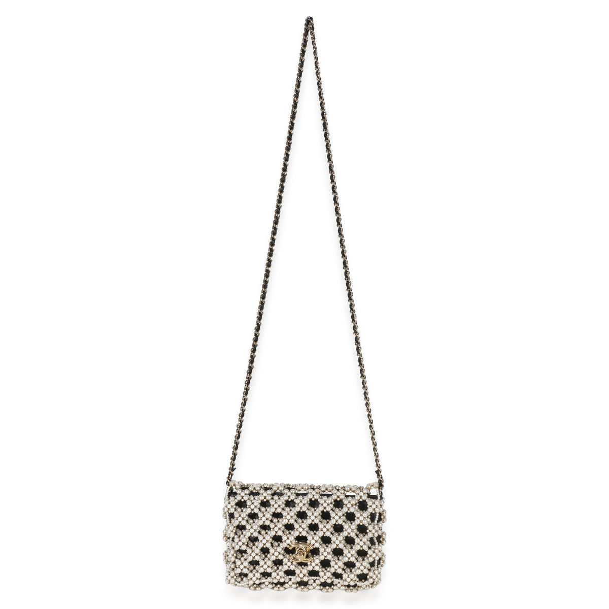 Chanel Black Gold Metal Pearl Embellished Mini Flap Bag Handbag av