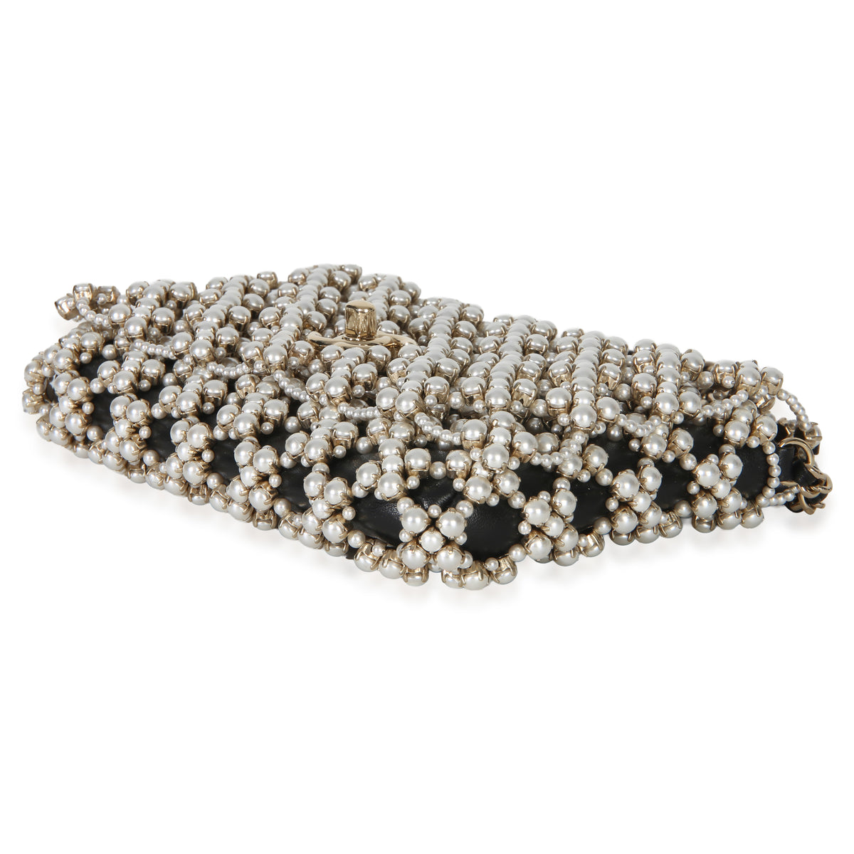 Chanel Black Gold Metal Pearl Embellished Mini Flap Bag Handbag box